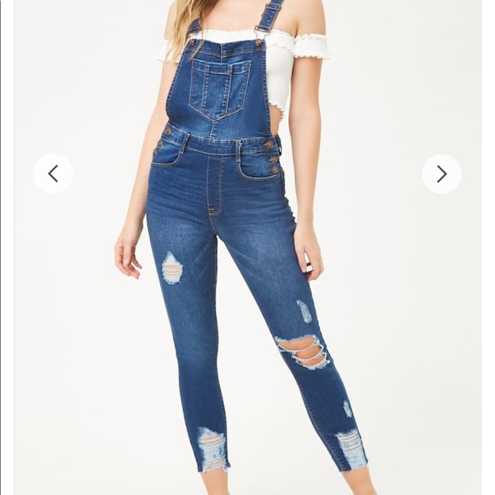 Forever 21 distressed denim overalls